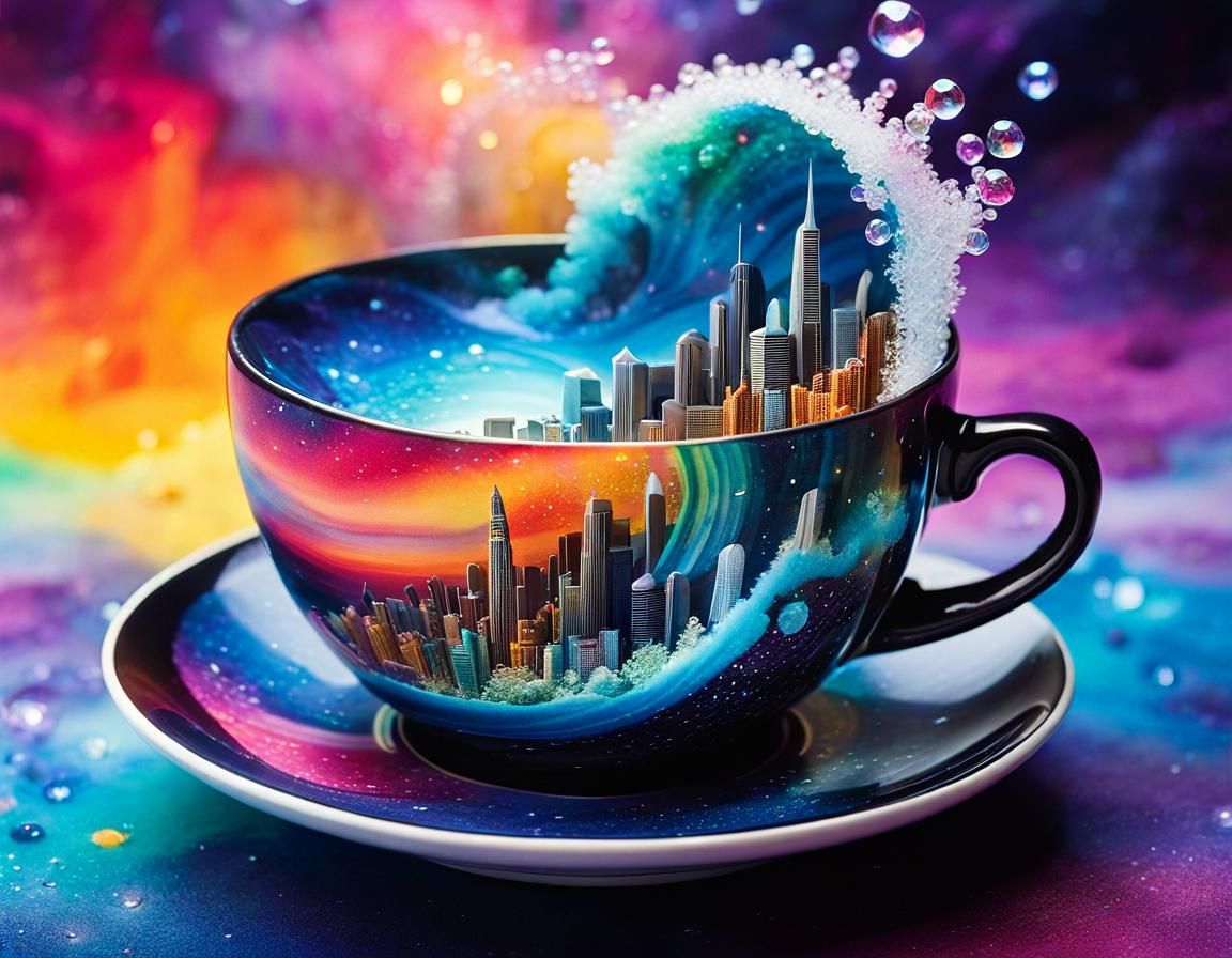 Magical Sci-Fi City Inside a Cup: Watercolor Art