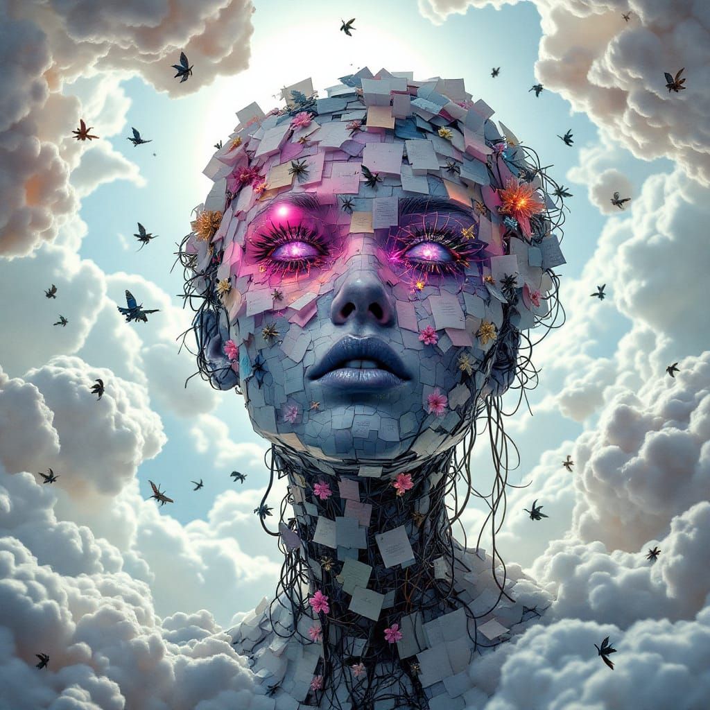 Surreal Office Supply Portrait with Hexagonal Echoes