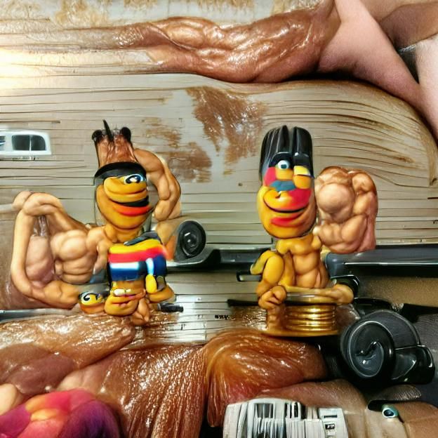 Bert and Ernie as Bodybuilders Flexing