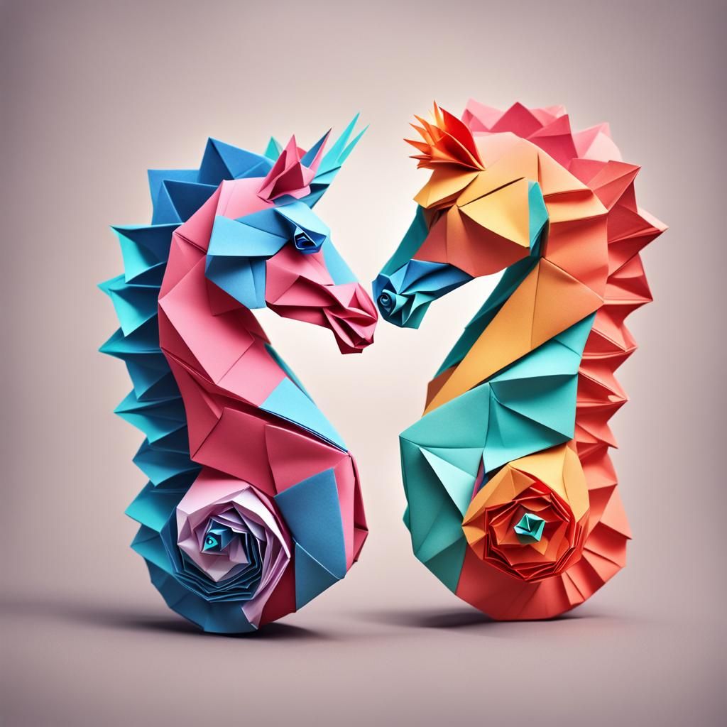 Origami Papercraft Hippocampus in Love
