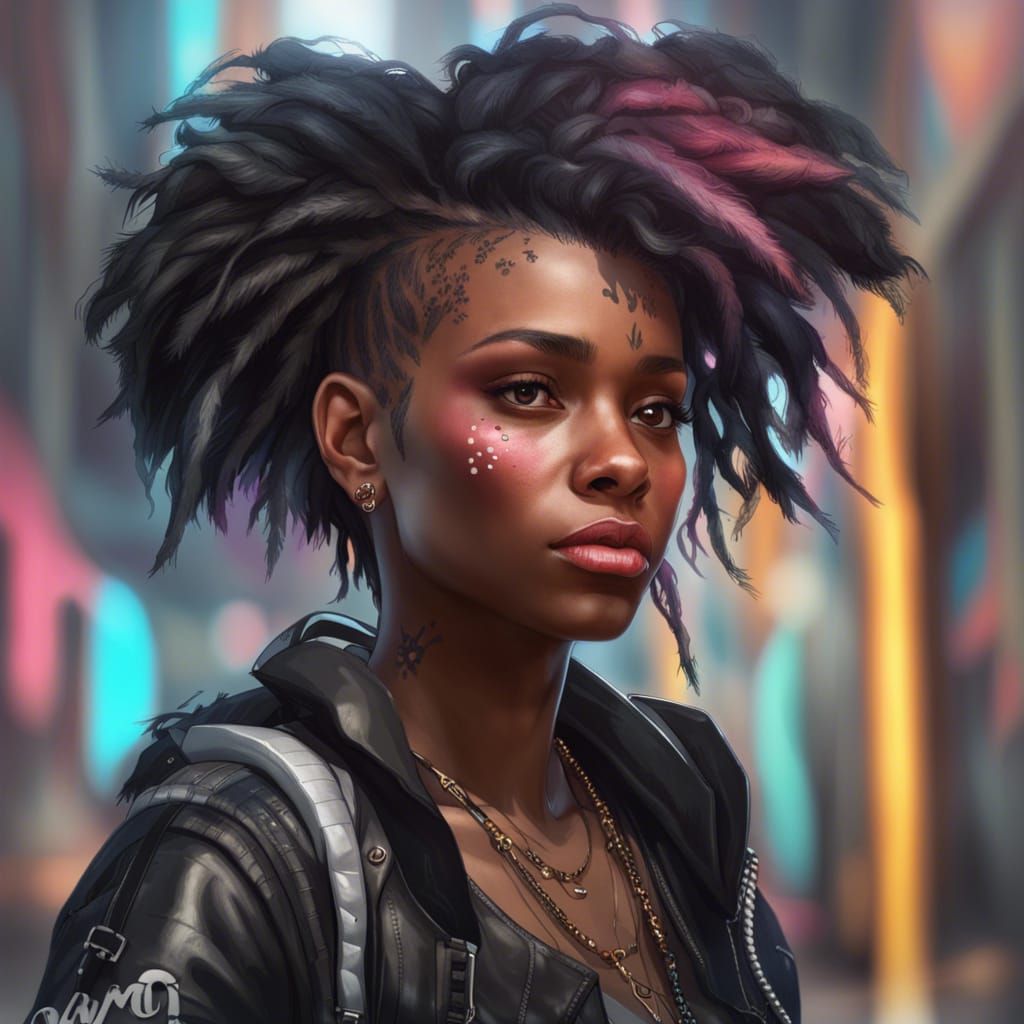 Detailed Portrait of a Black Teenage Punk, Digital Art