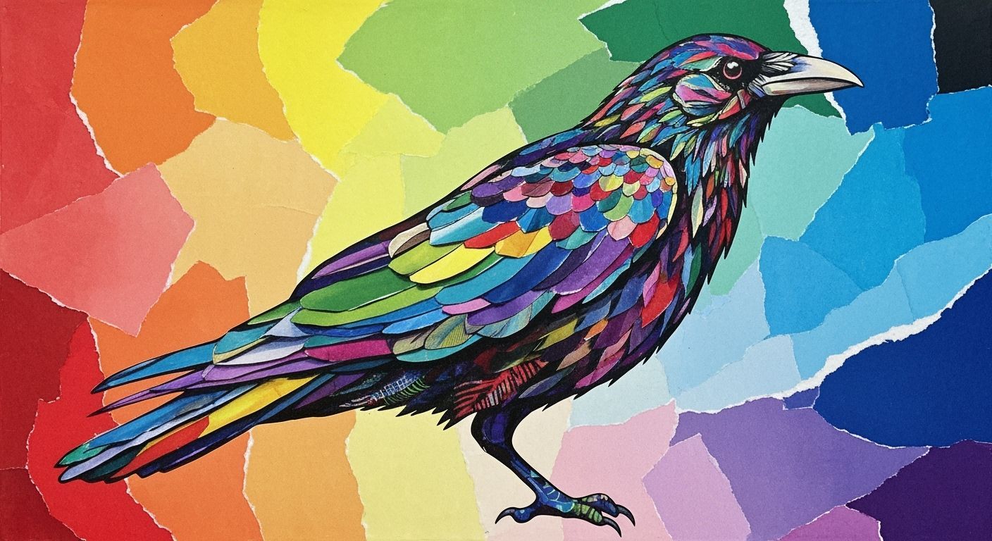 Collage Raven Made From Full Color Spectrum