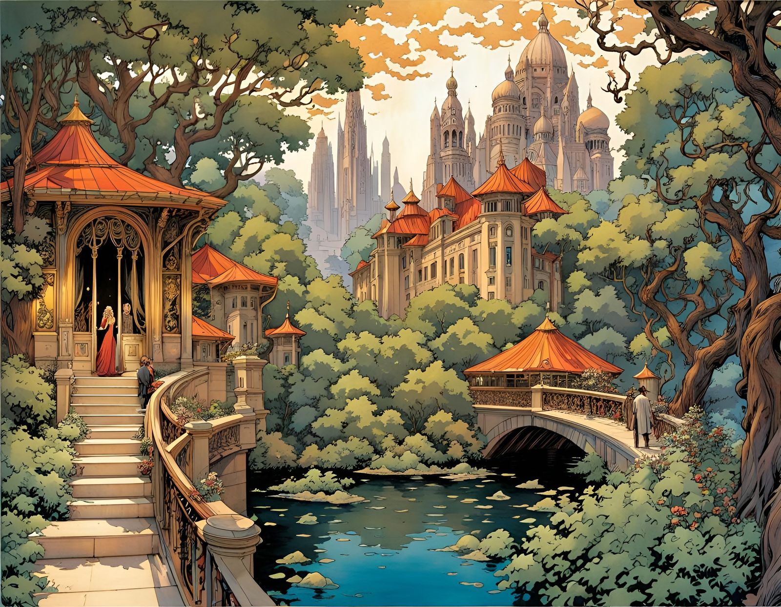 Art Nouveau Comic Book Page: Mnemnosygne Terrace