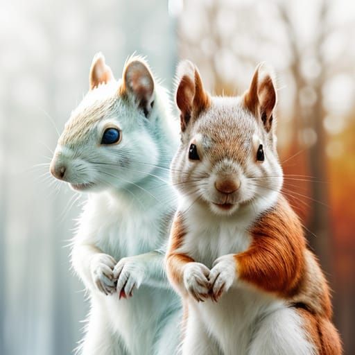 Double Exposure Squirrels in Airbrush and Oil Paint Styles