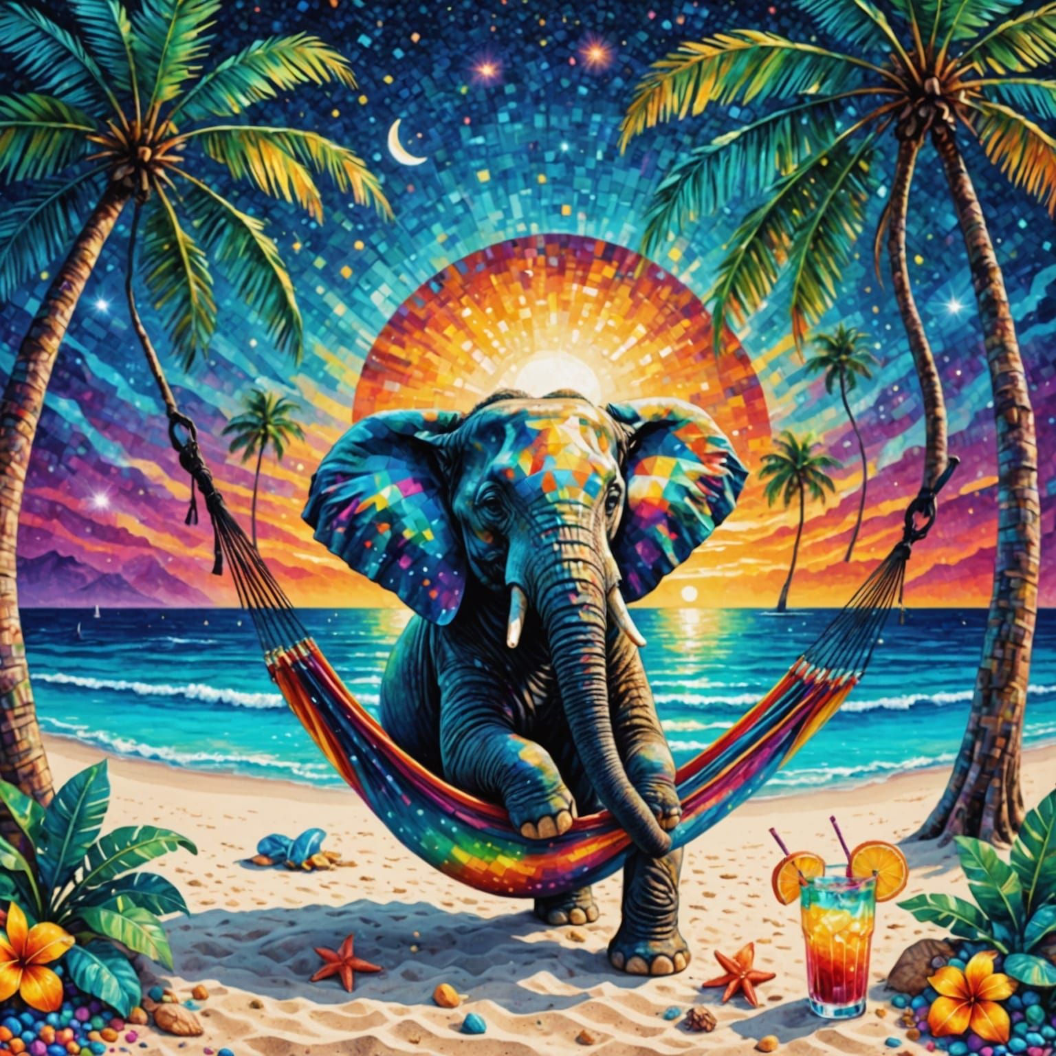 Vibrant Tropical Oasis with Elephant Cocktail