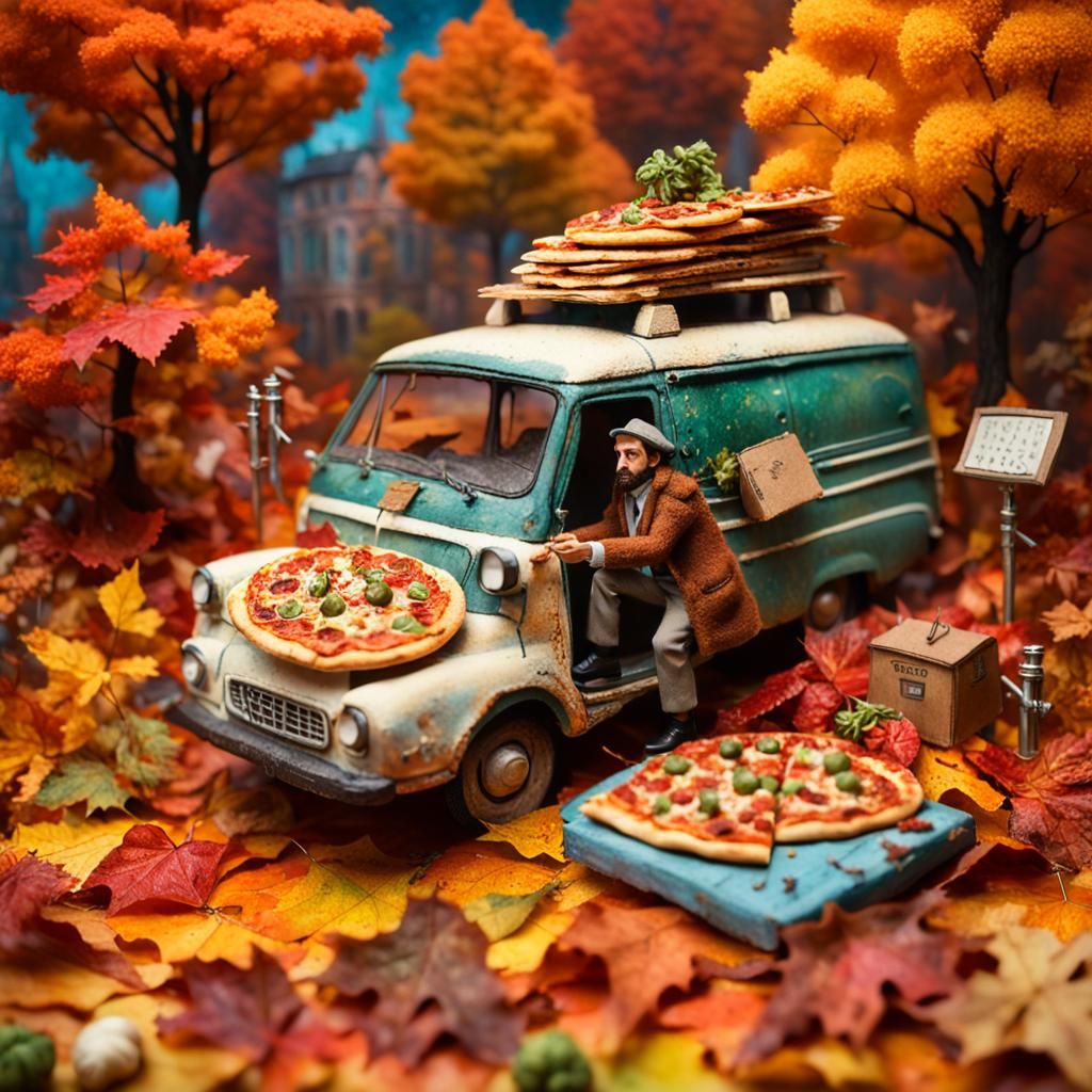 Claymation Pizza Seller in Surreal Galactic City