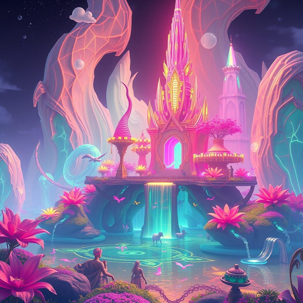 Vibrant Fantasy Realm in Detailed Matte Painting Style