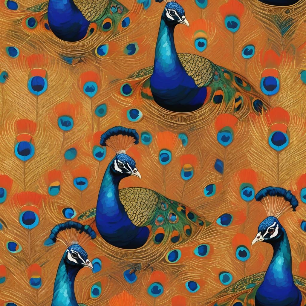 Flamboyant Peacock Portrait in Klimt Golden Age Style