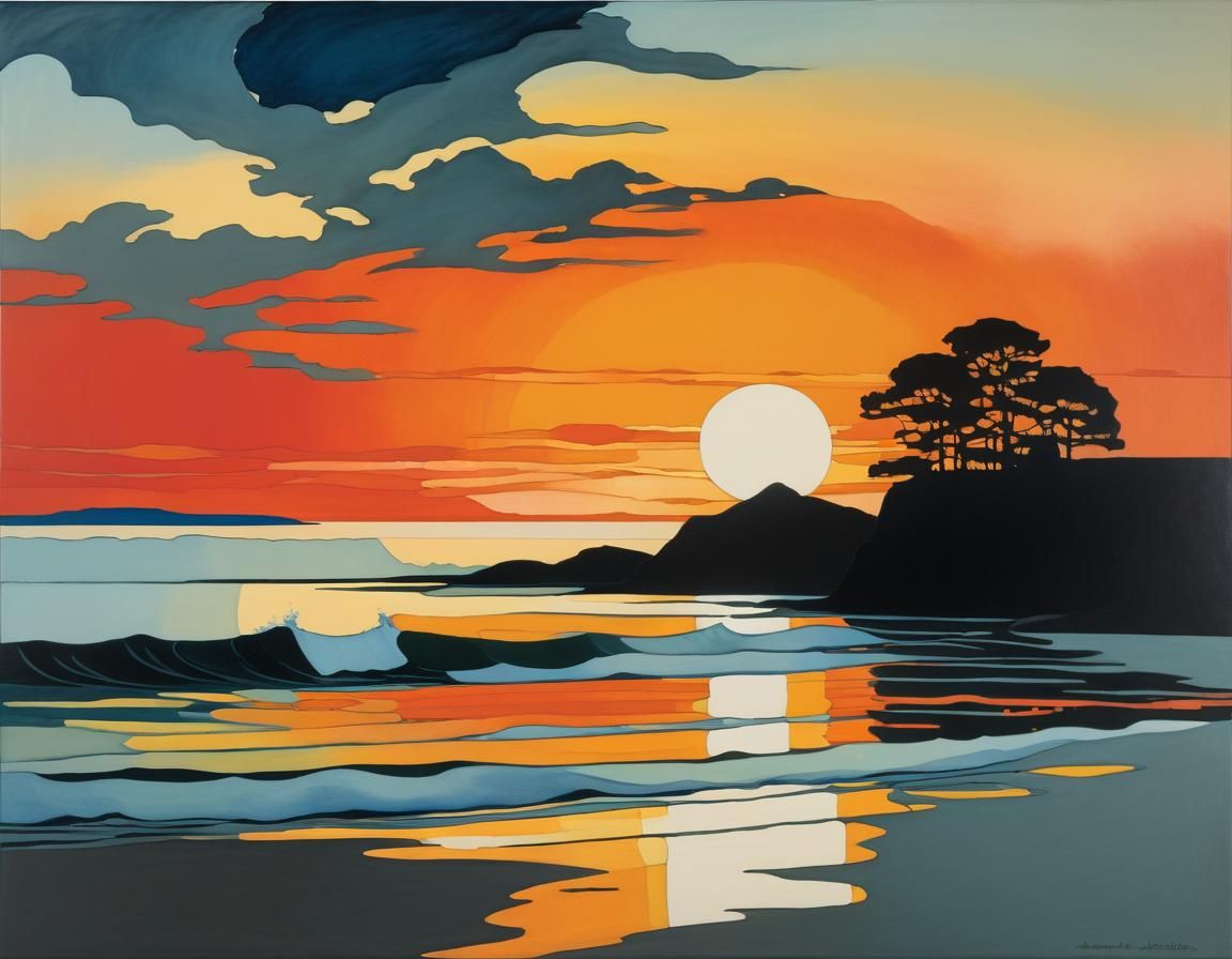 Sunset Over Sea, Vintage Artistic Styles