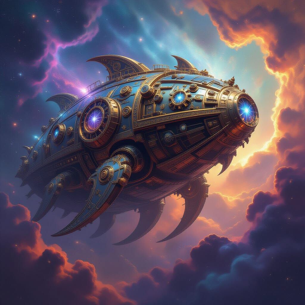 Clockwork Leviathan in Cosmic Nebula