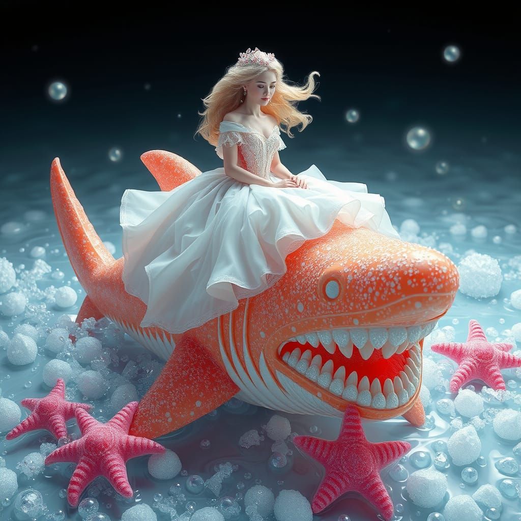 Candy Shark Rider in Soda Sea: Dreamlike Digital Art