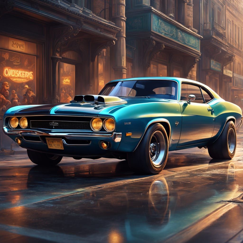 Muscle Car with Biceps Pumping Iron in Pixar Style