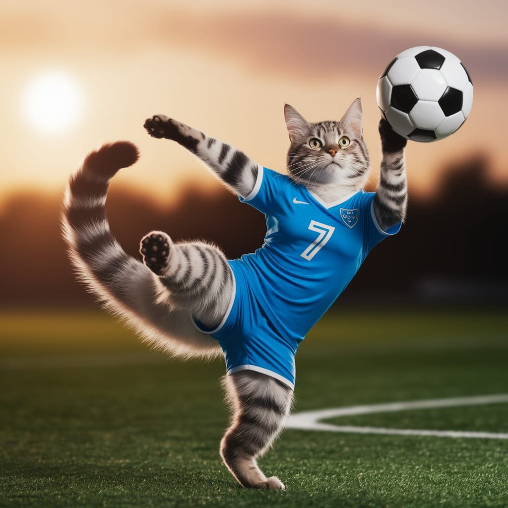 Feline Soccer Star Executes Perfect Overhead Kick in Vibrant...