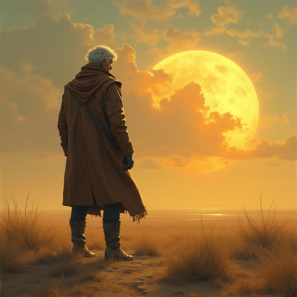 Windswept Wanderer in Golden Light