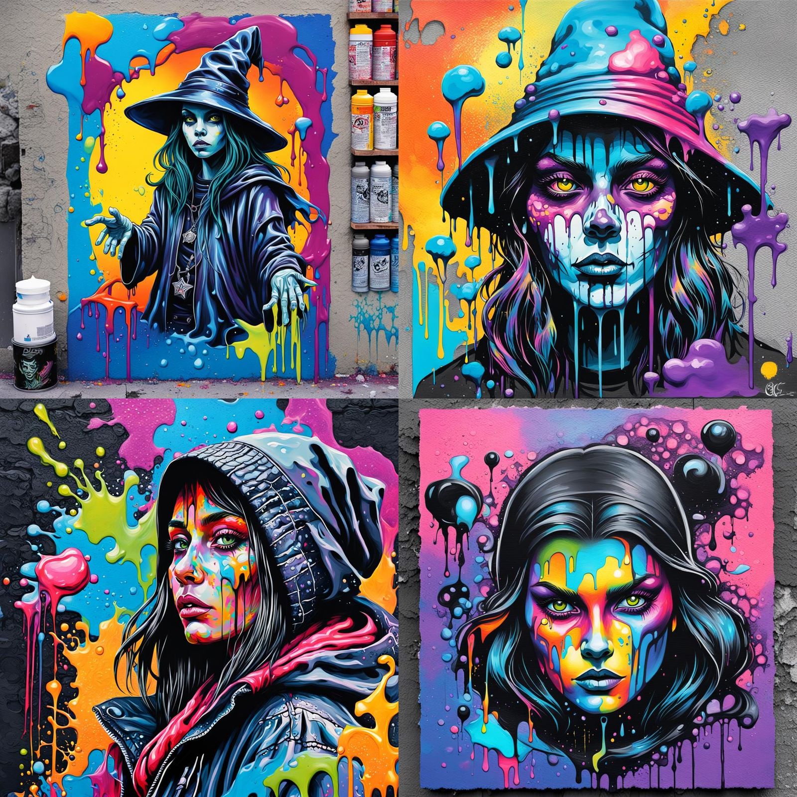 Witchy Graffiti Art in Polychromatic Splash Style