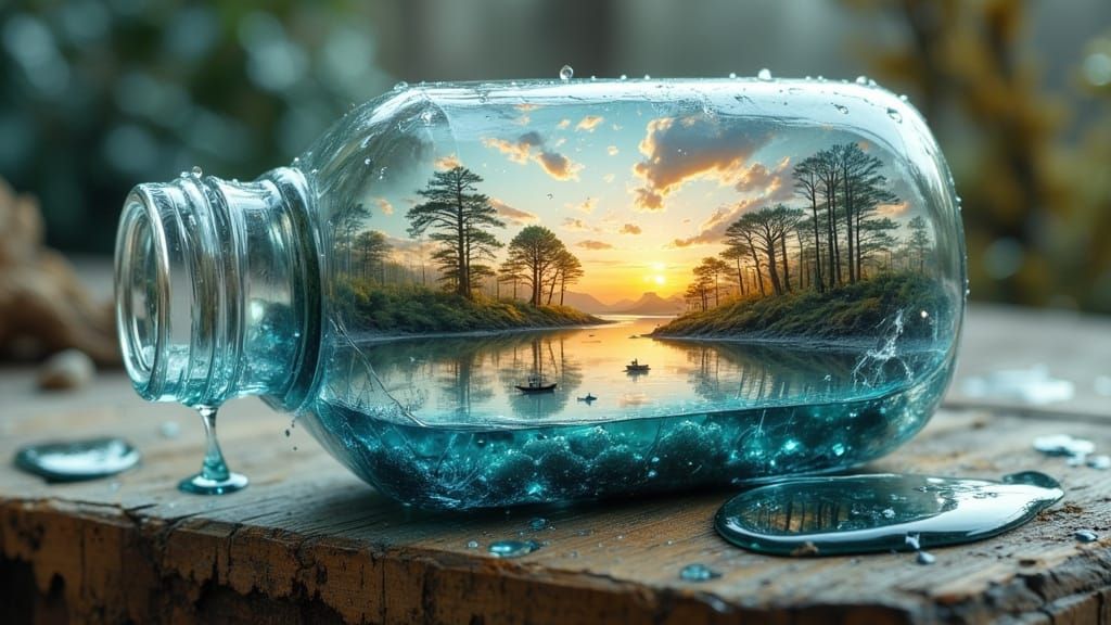 Ethereal Landscape Inside Fractured Glass Bottle