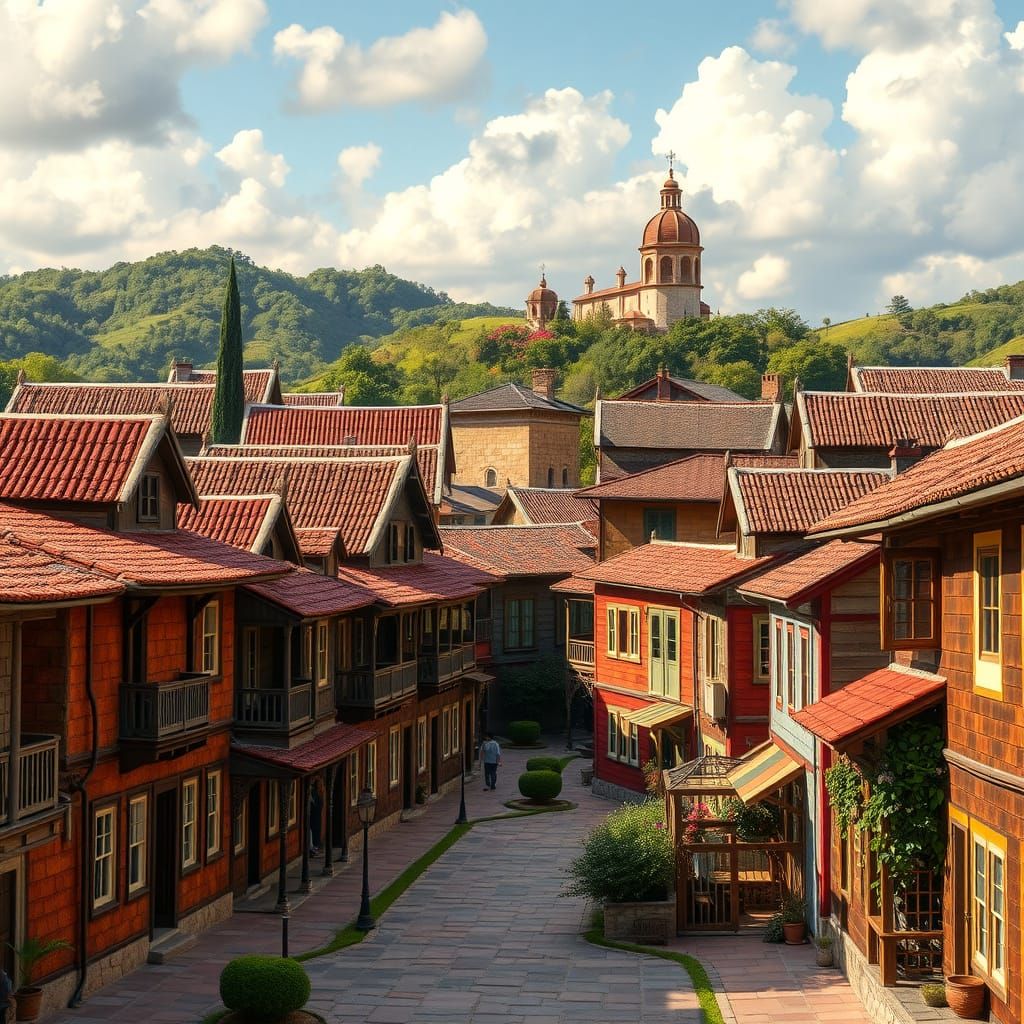 Whimsical Textile Townscape in a Colonial Aesthetic