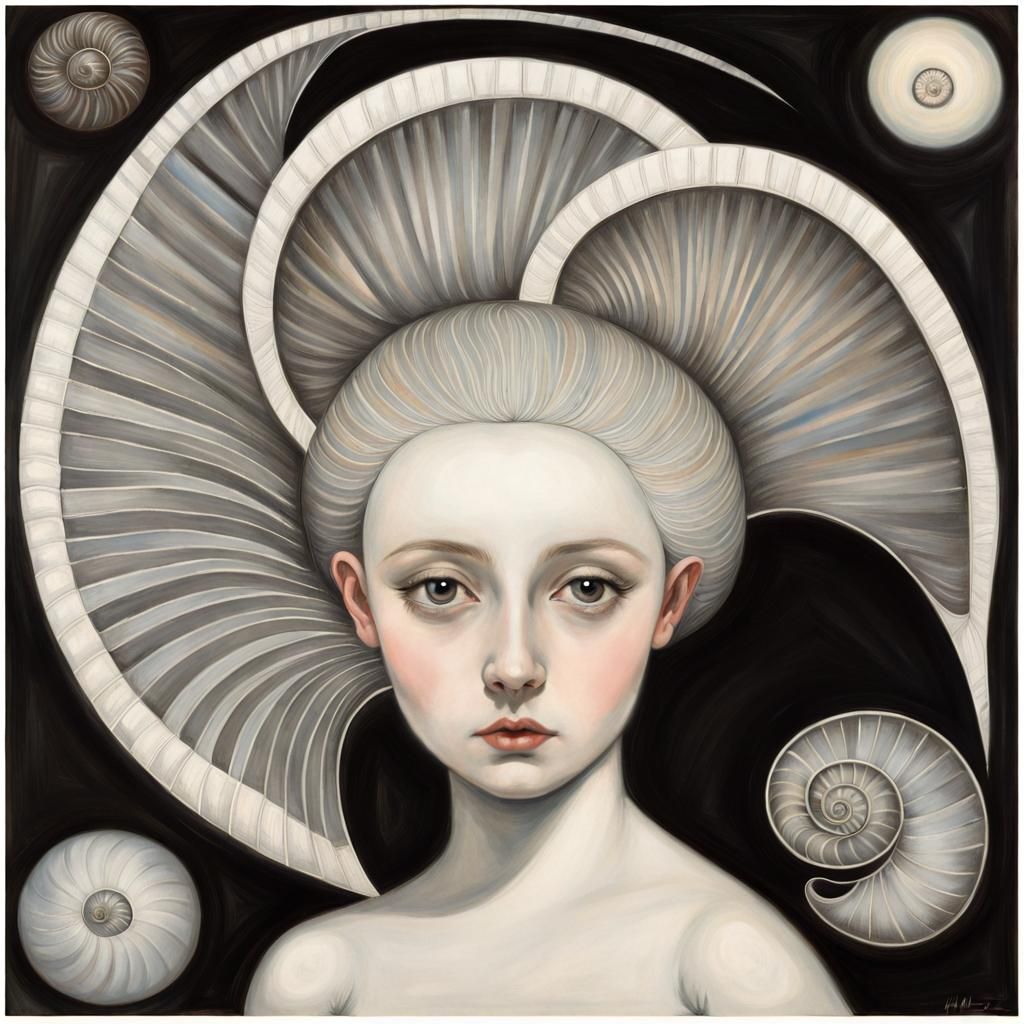 Gothic Moon Goddess with Snail and Seashell