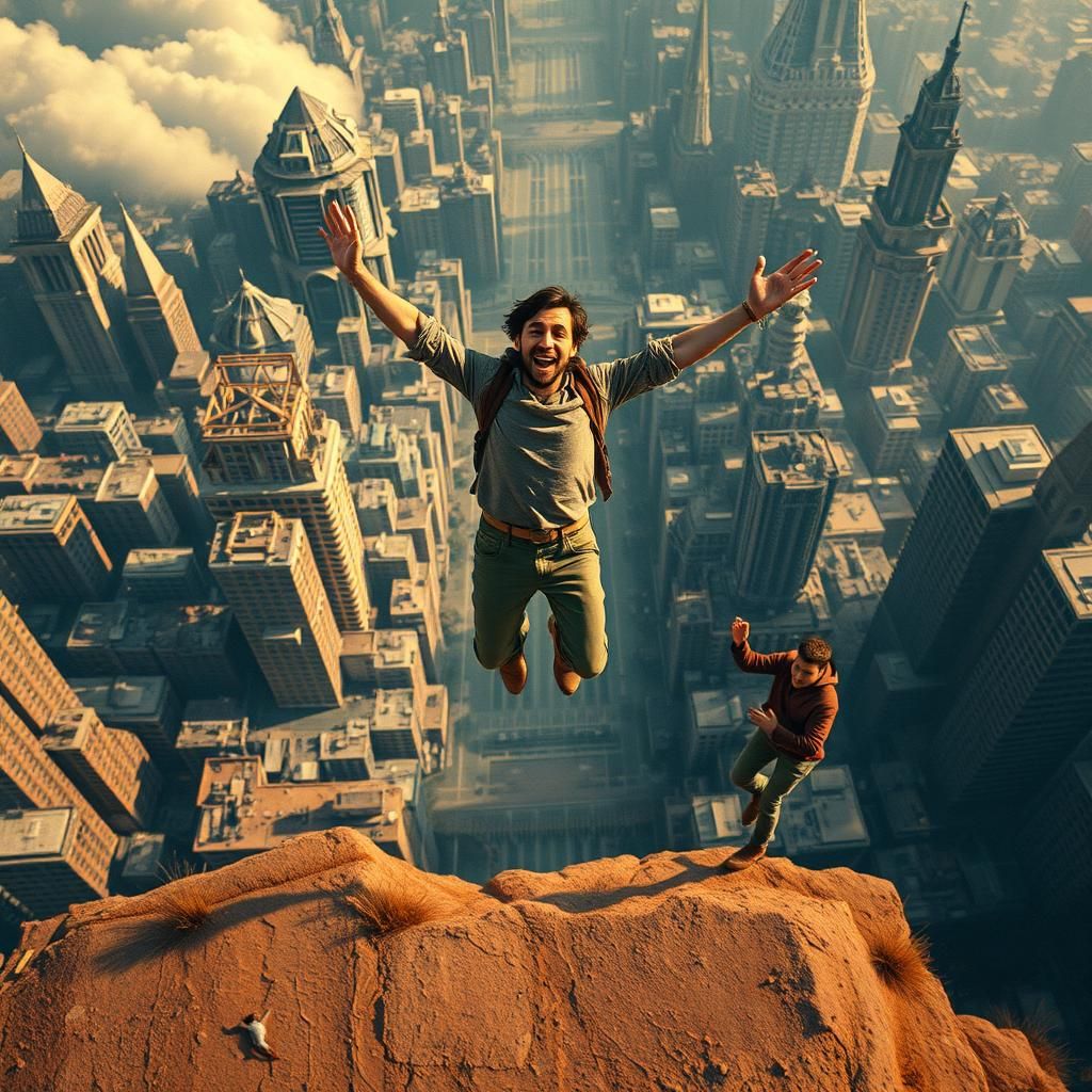 Hopeful Leap of Faith in Post-Apocalyptic City
