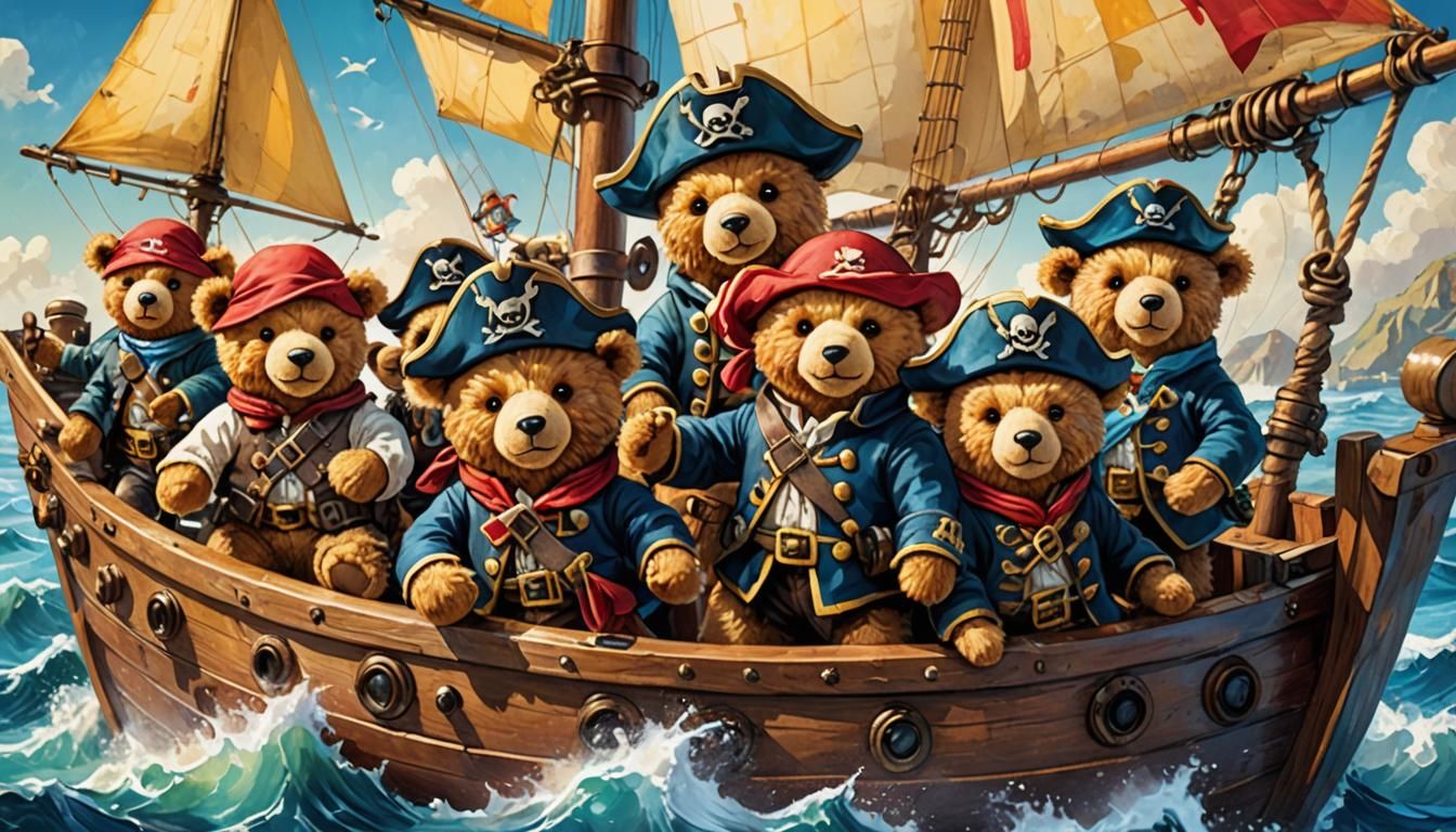 Pirate Teddy Bears Sailing the High Seas