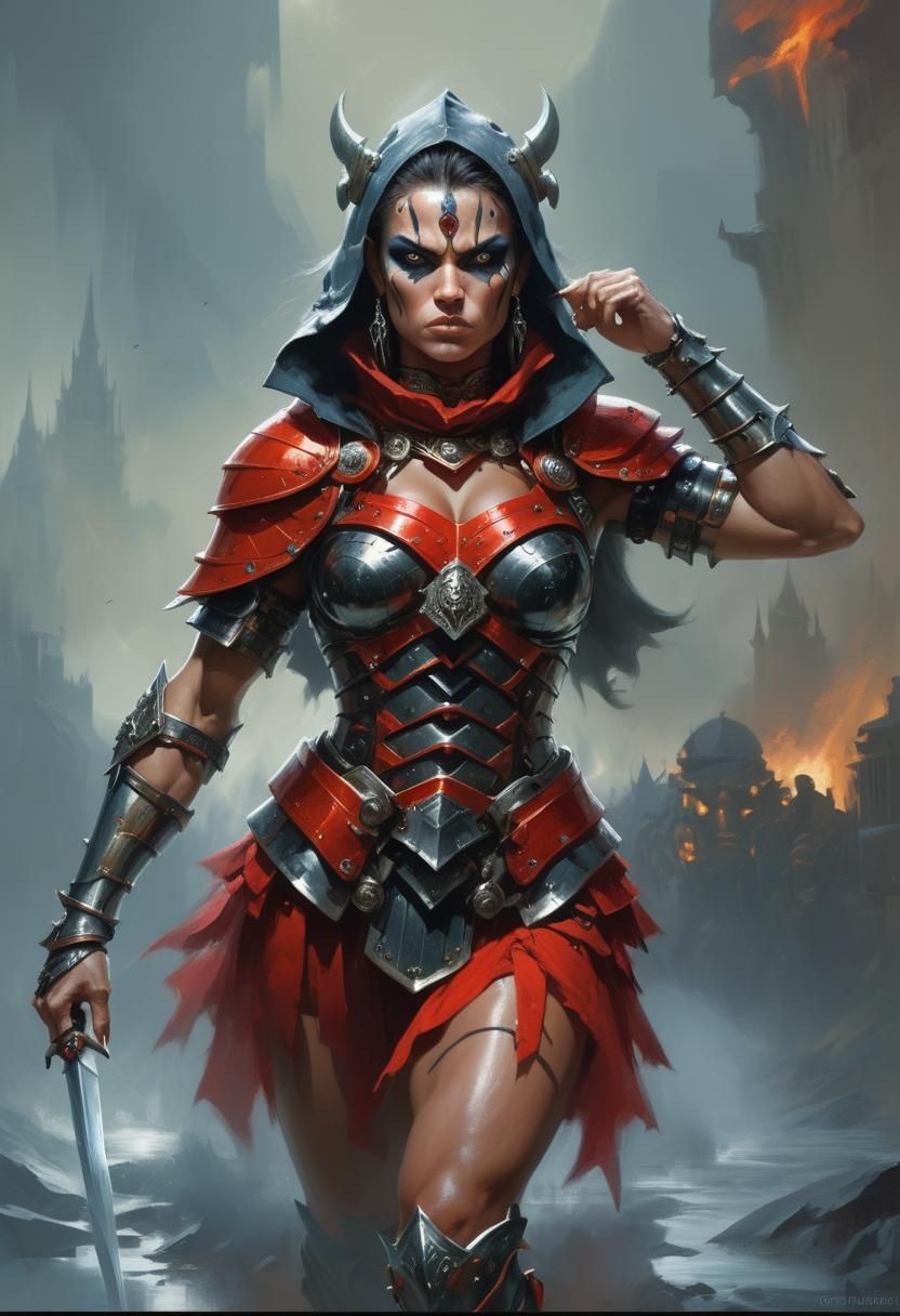 Fierce Armored Woman Warrior Digital Art