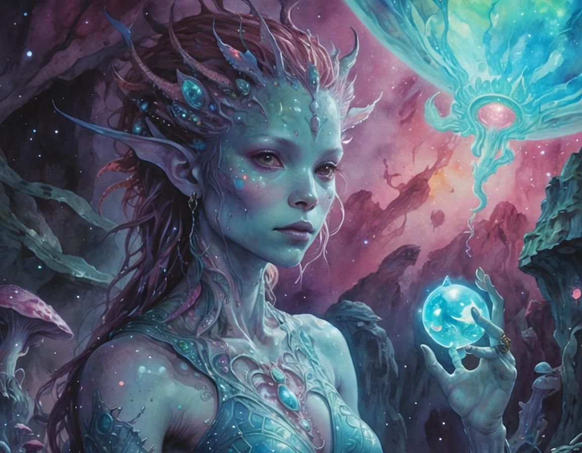 Axolotl Alien with Tribal Tattoos in Watercolor