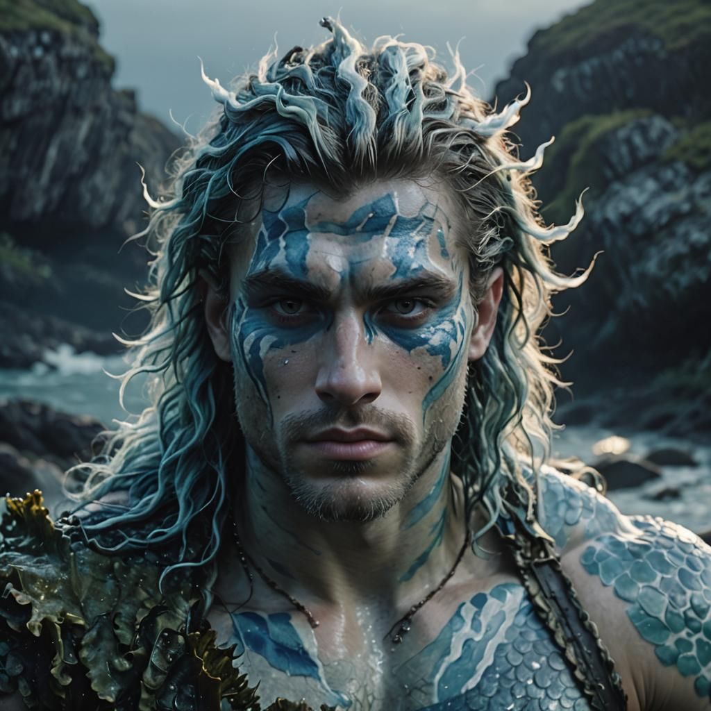 Merman Barbarian with Mottled Skin and Vitiligo