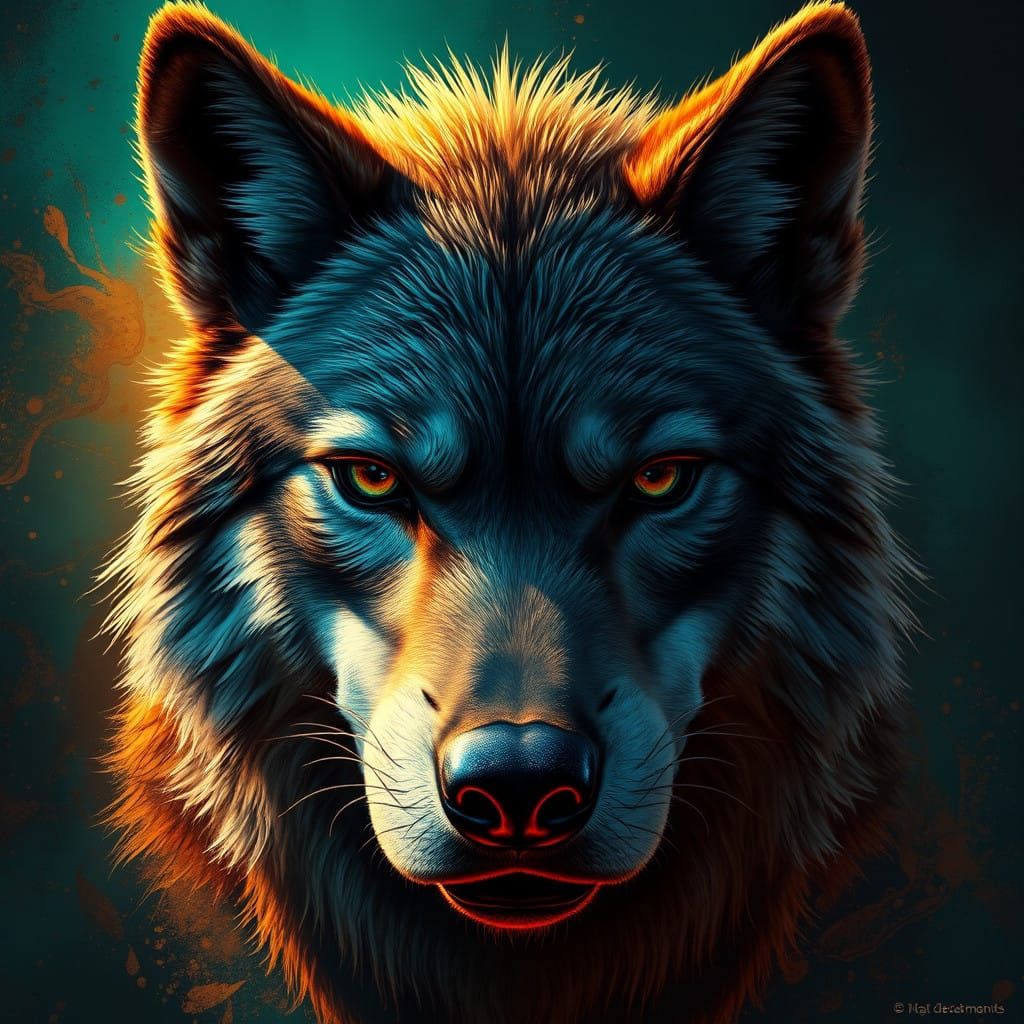 Majestic Wolf in Hyperrealistic Splash Art Style