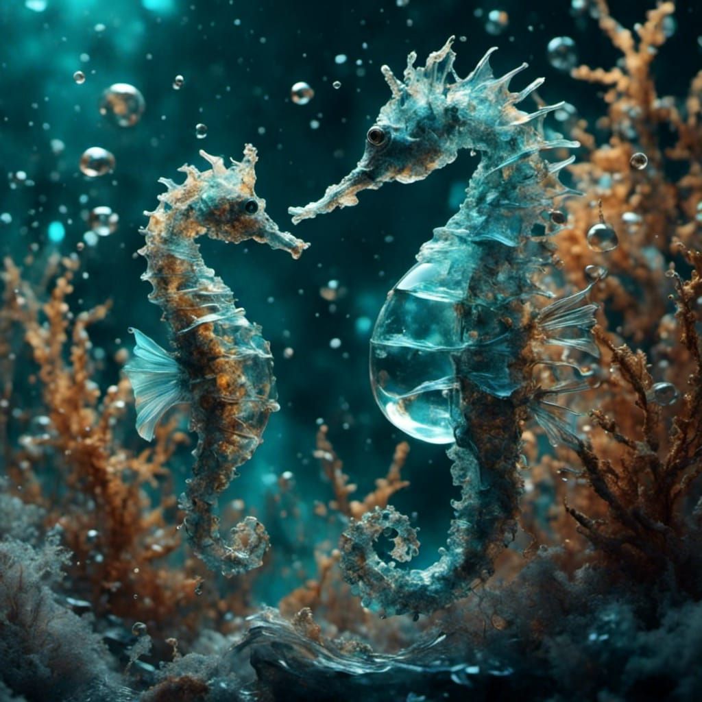 Bioluminescent Seahorse in Deep Sea Drawing