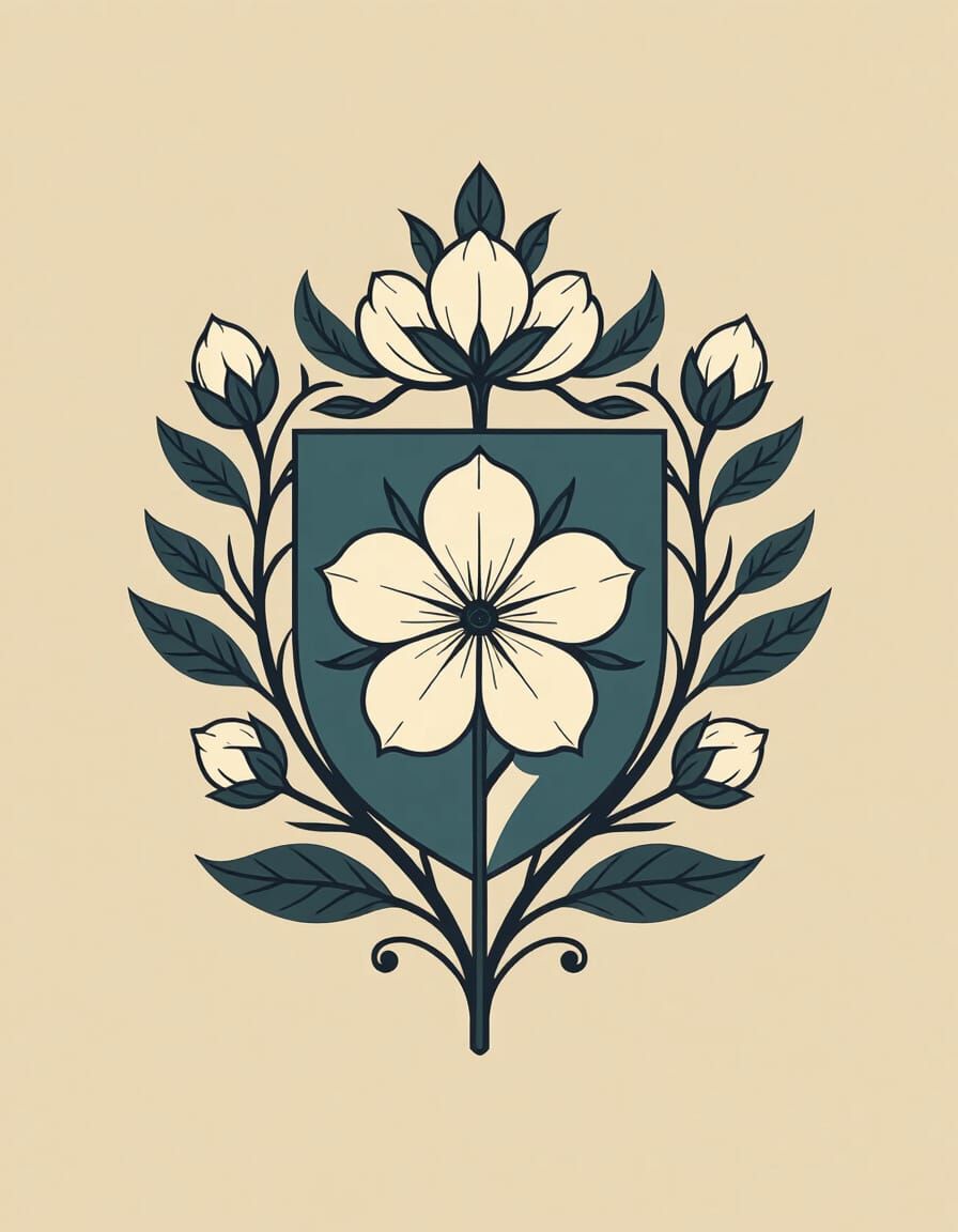 Minimalist Coat of Arms with Cotton and Flower Digital Art