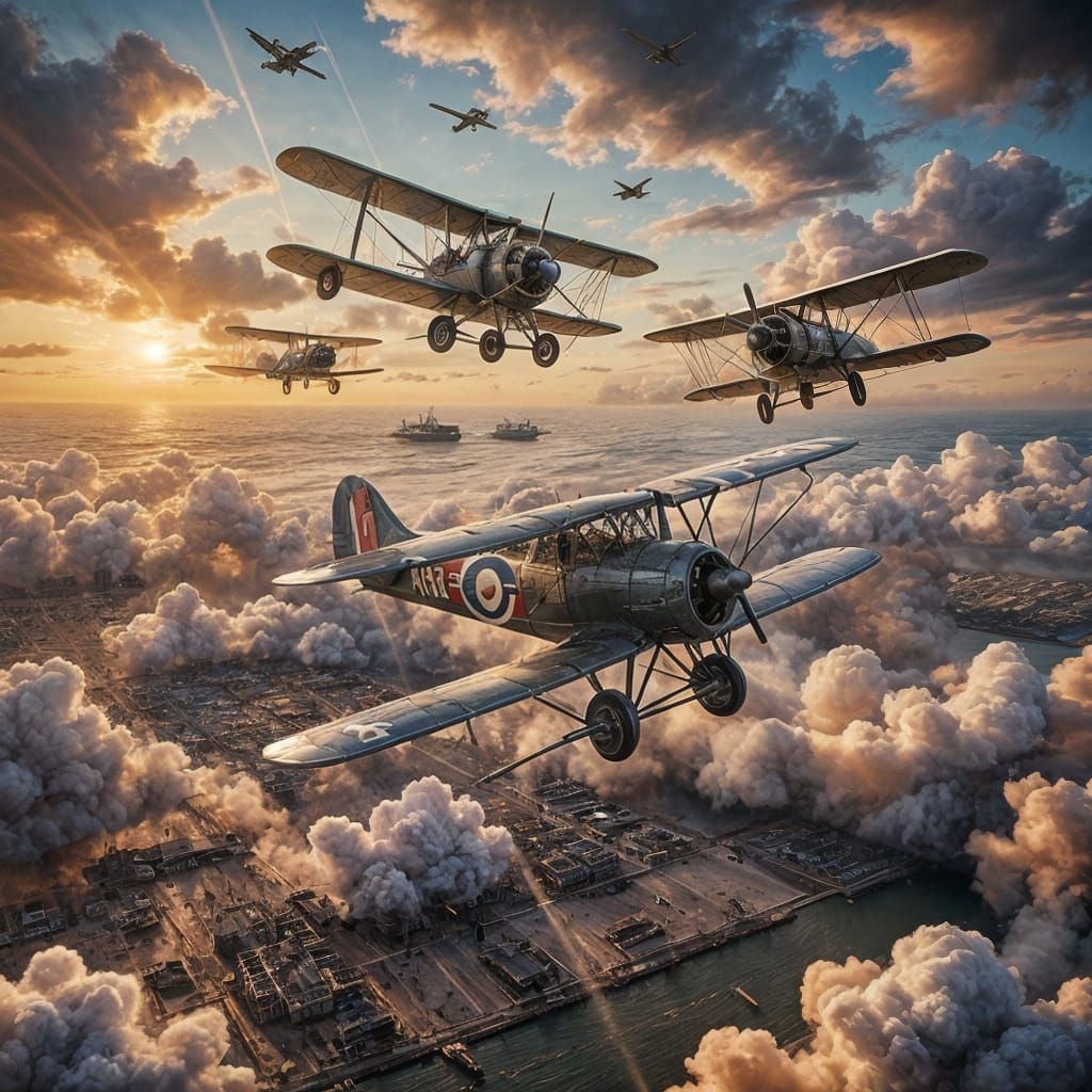 WW1 Biplanes in Aerial Combat: Realistic Oil Painting