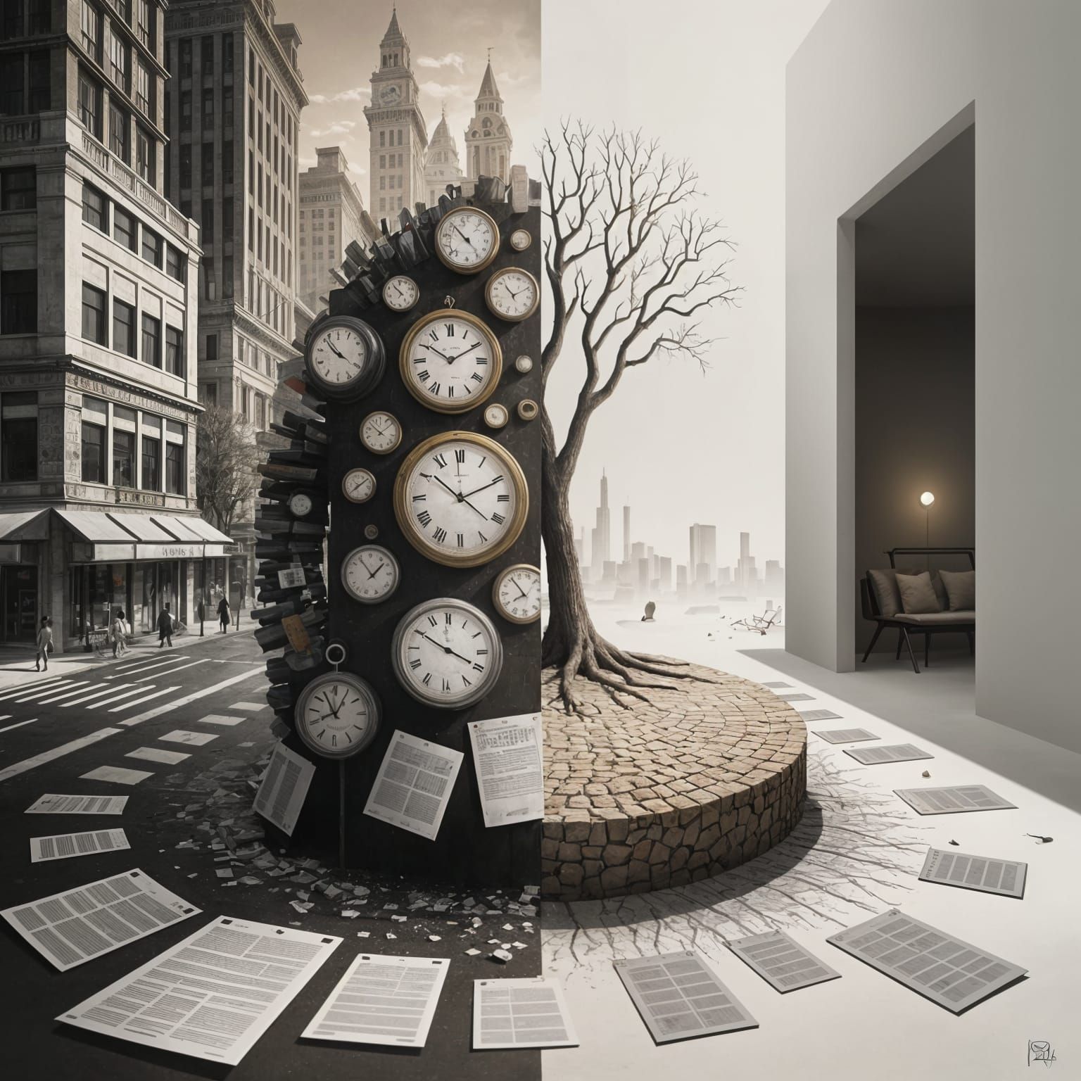 Surreal Desert Oasis Amidst Urban Chaos