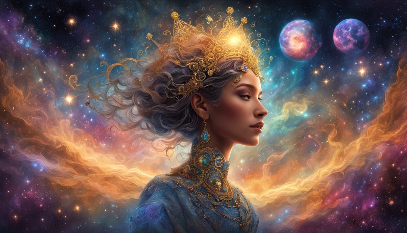 Cosmic Princess Ruling a Galaxy in Holographic Style