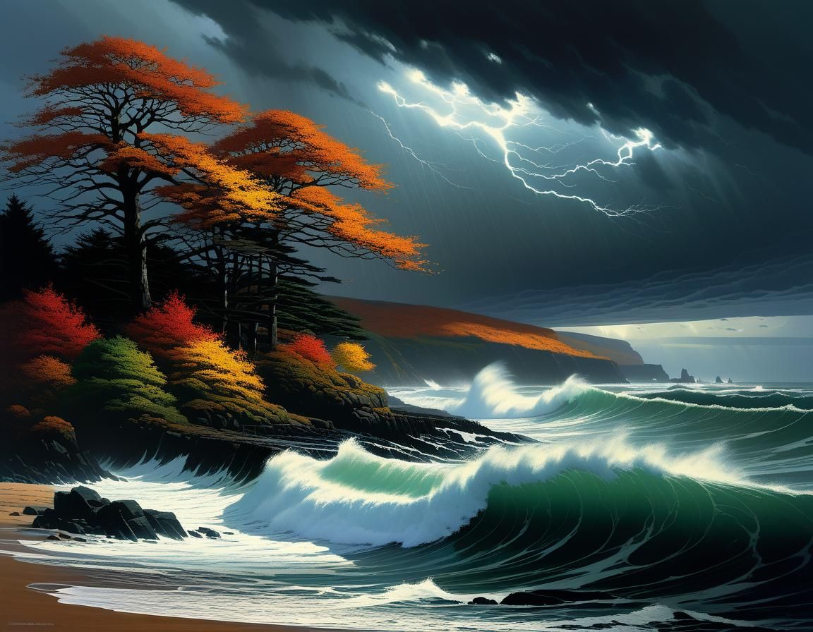 Autumn Storm on the Coast: Moody and Detailed