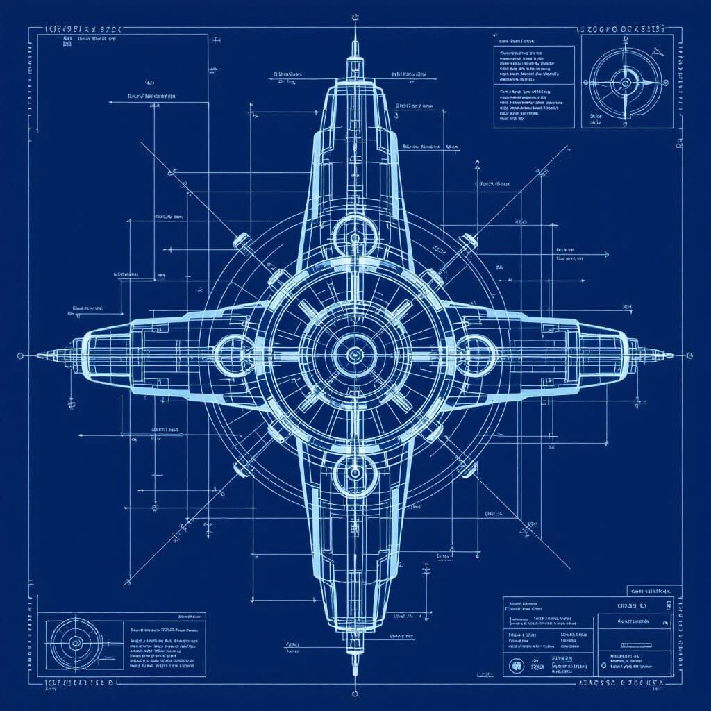 Futuristic Mechanical System Blueprint in Technical Style