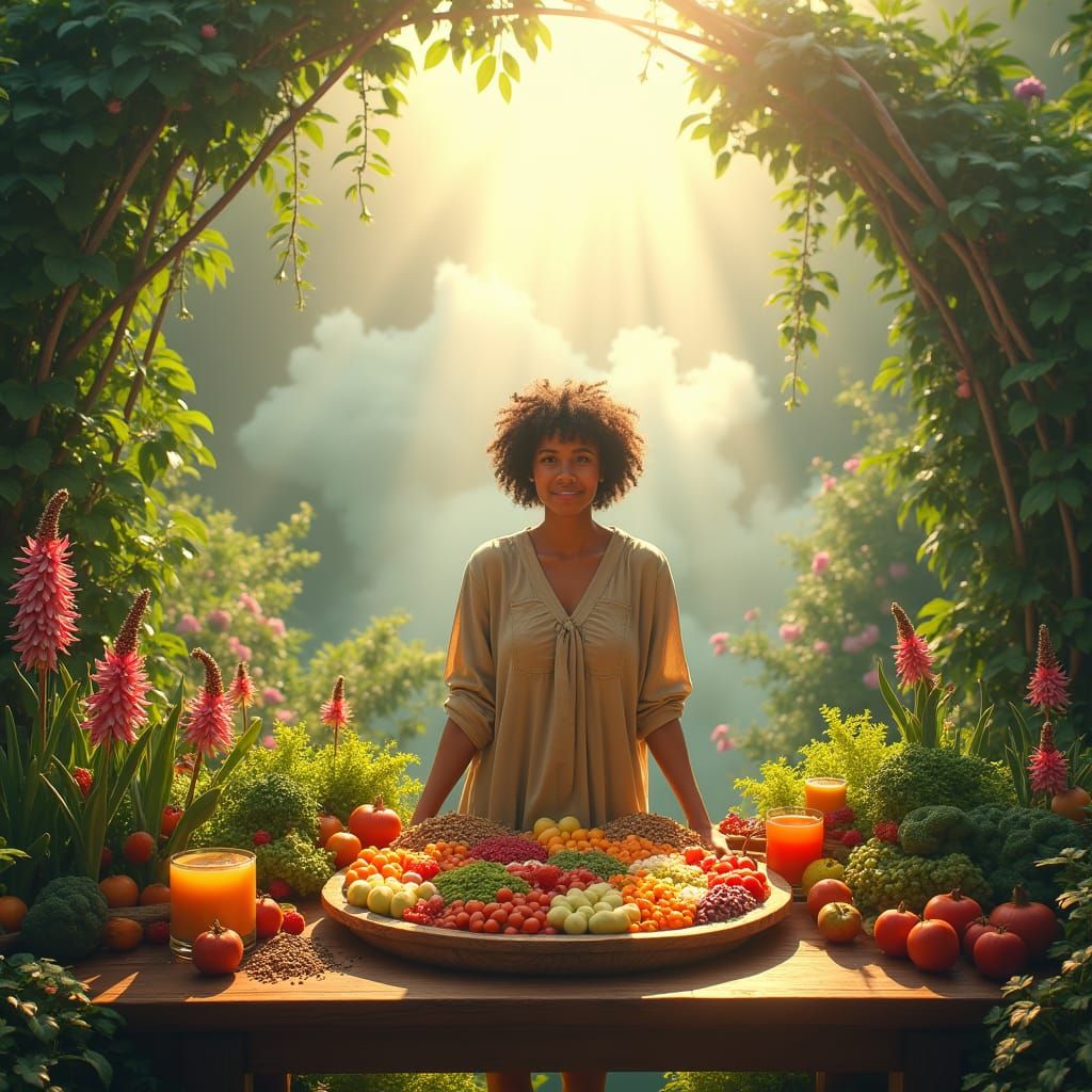 Lush Garden Scene Symbolizing Plant-Based Diet