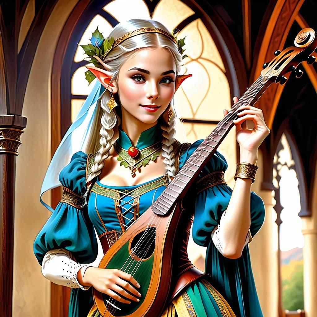 Elf bard in tavern from D&D universe
