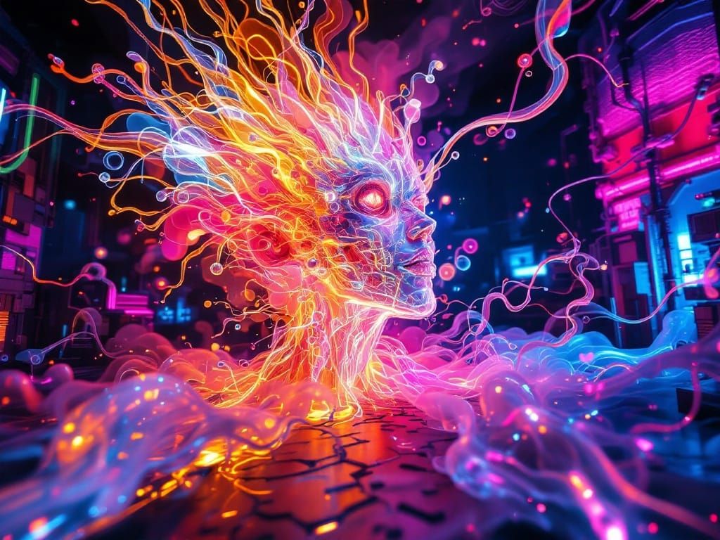 A Form For His Secret Love in Neon Liquid Fire Outline