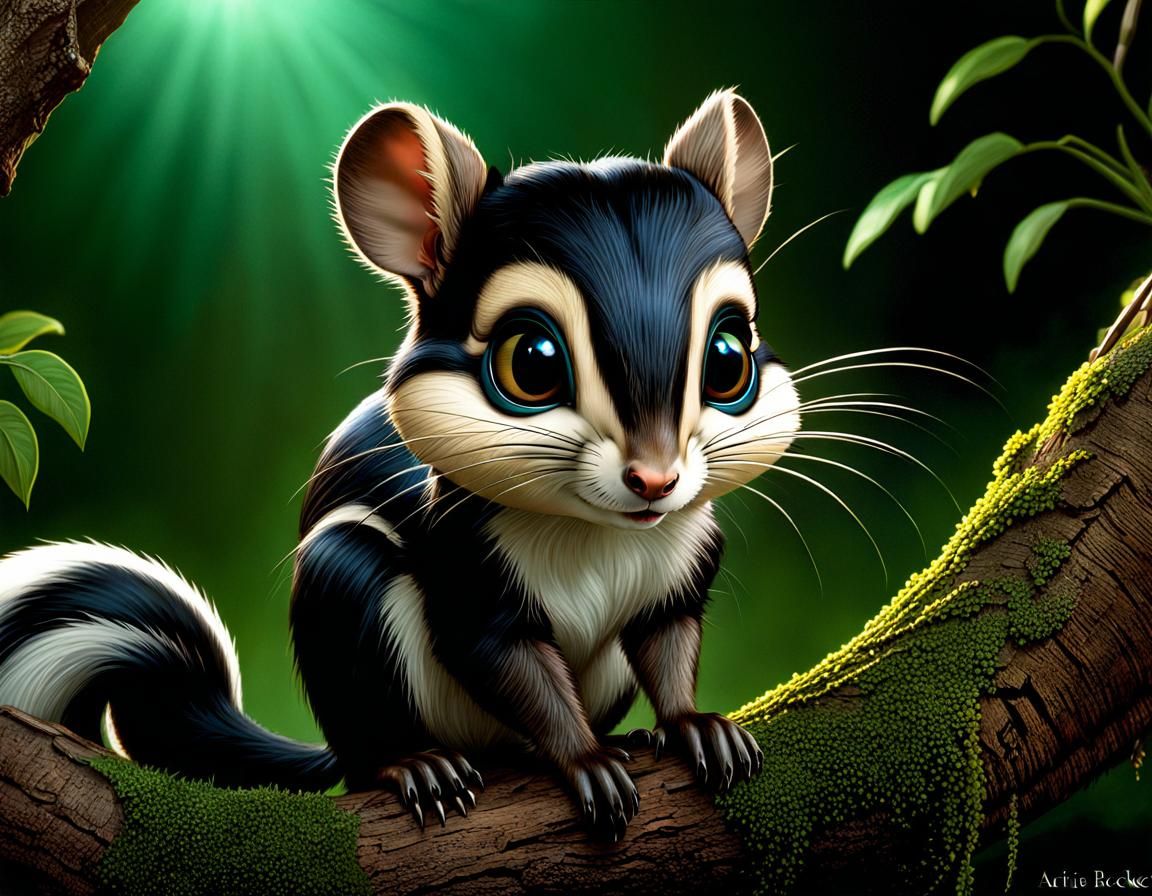 Eerie Skunk-Chipmunk Hybrid in Detailed Matte Painting