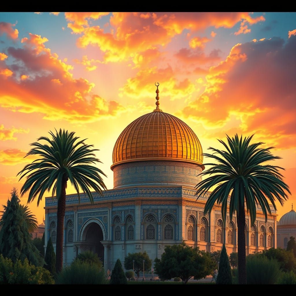 Mystical Dome of the Rock in Vibrant Gradient Sunset