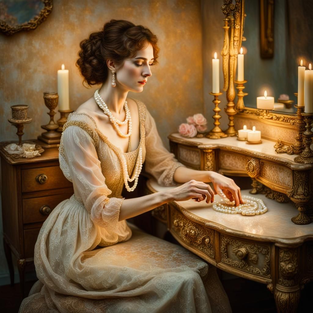 Surreal Oil Painting of Elegant Woman in Warm Candlelight
