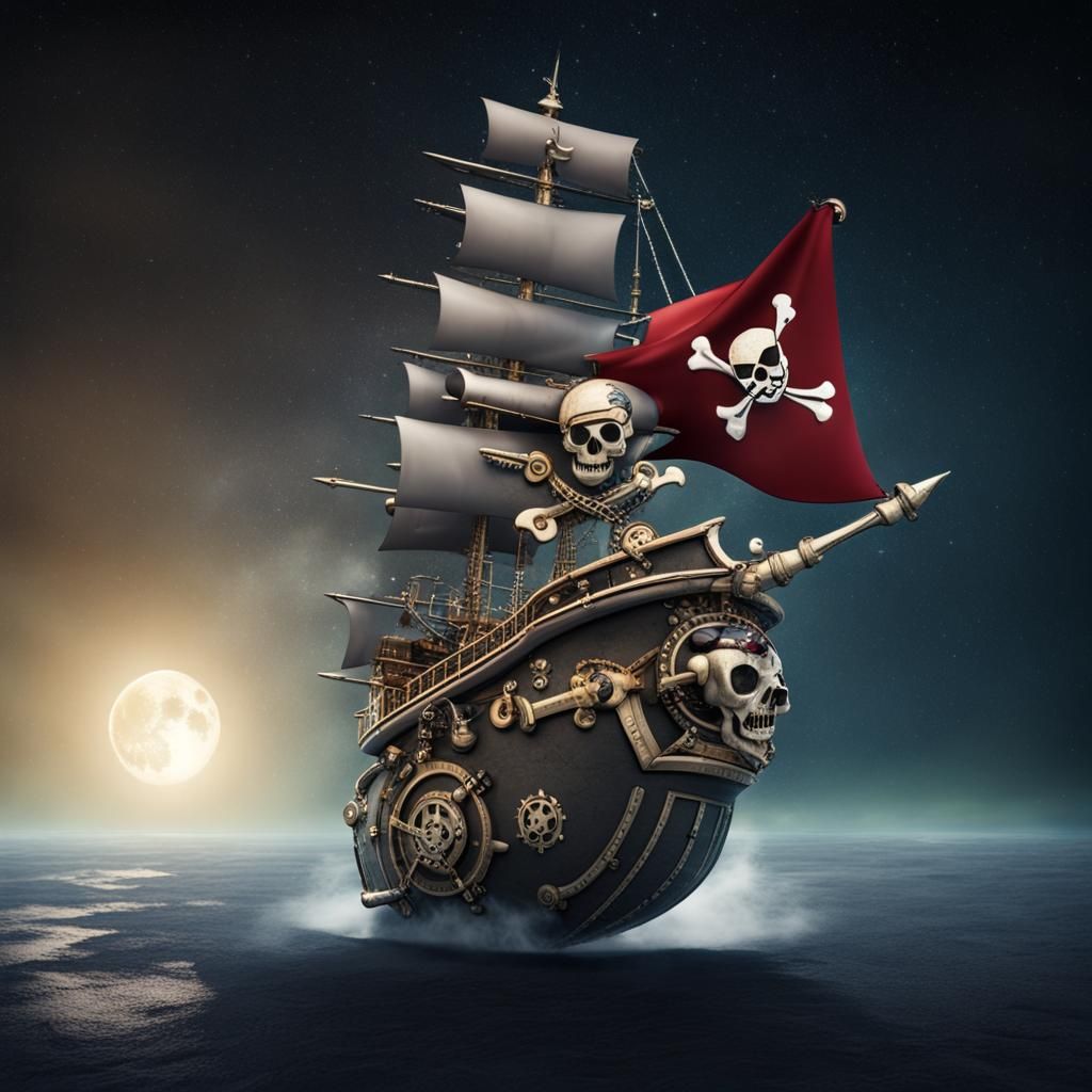 Steampunk Pirate Spaceship Soaring Across the Galaxy