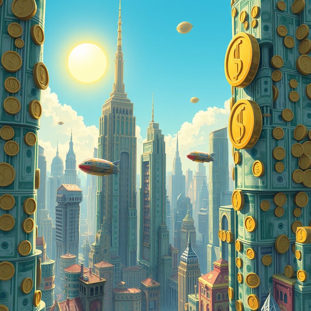Fantastical City of Money and Coins