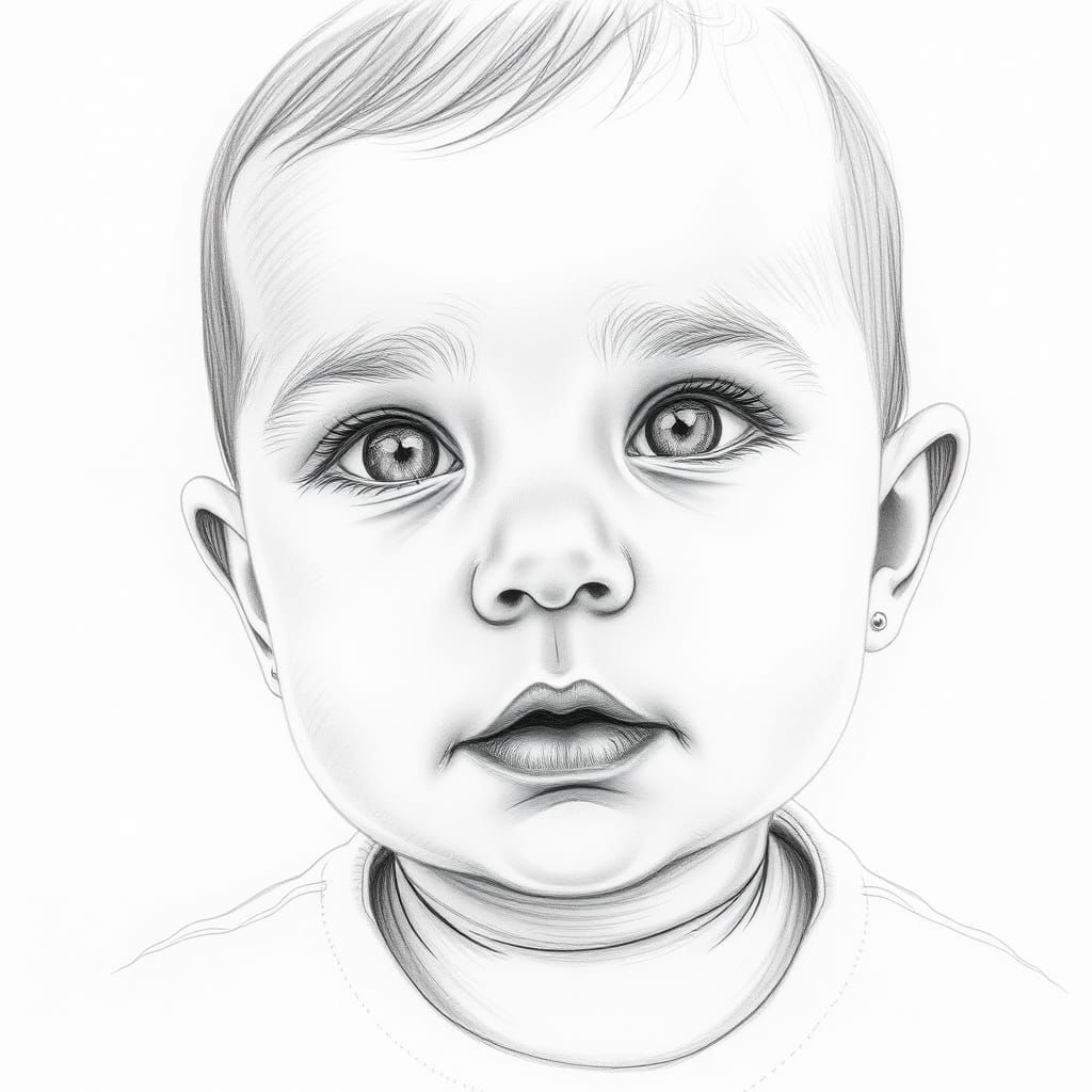 Hyper-Realistic Portrait of a Two-Year-Old Baby in Pencil Dr...