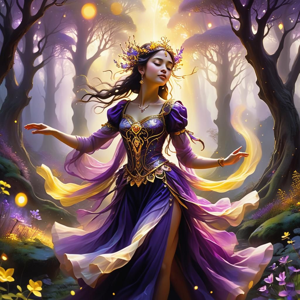 Mystical Dance in Svartalf Grove: Ethereal Fantasy Art