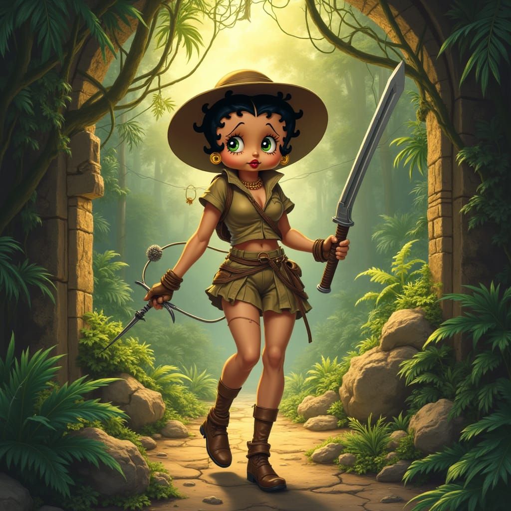 Betty Boop in Vintage Jungle Adventure Style
