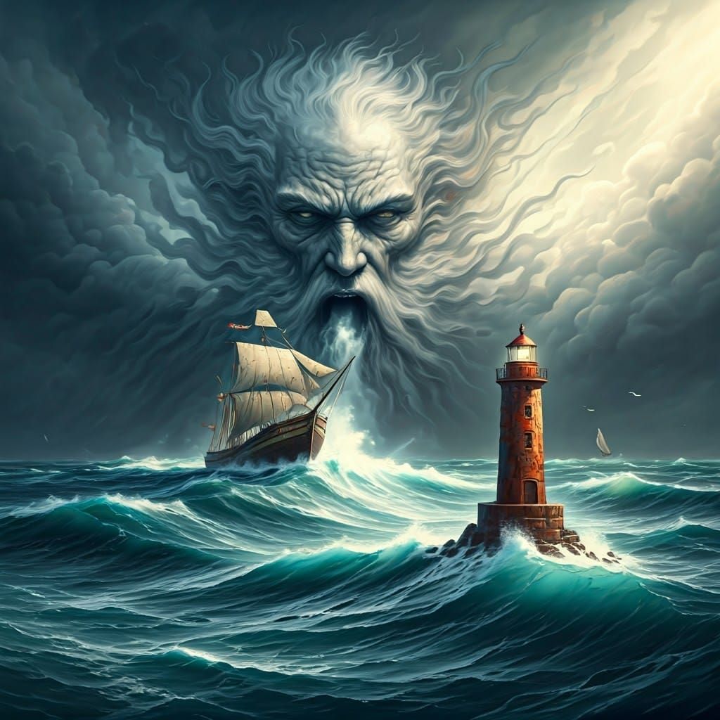 Majestic Storm God Amidst Turbulent Seas