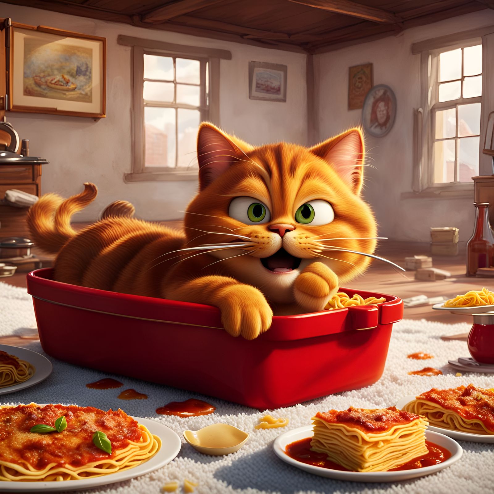 Nostalgic Nibble: Garfield's Reminiscent Lasagna Banquet