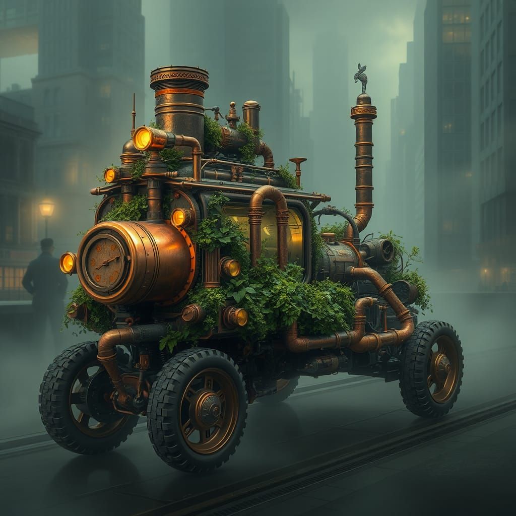 Ecopunk Vehicle with Copper and Greenery