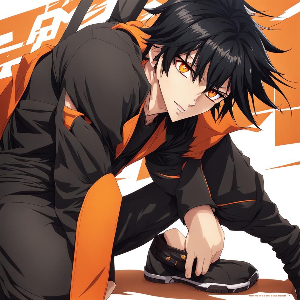 Anime Style Image of a Boy with Orange Eyes